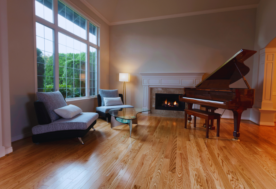 a living room with hardwood floor