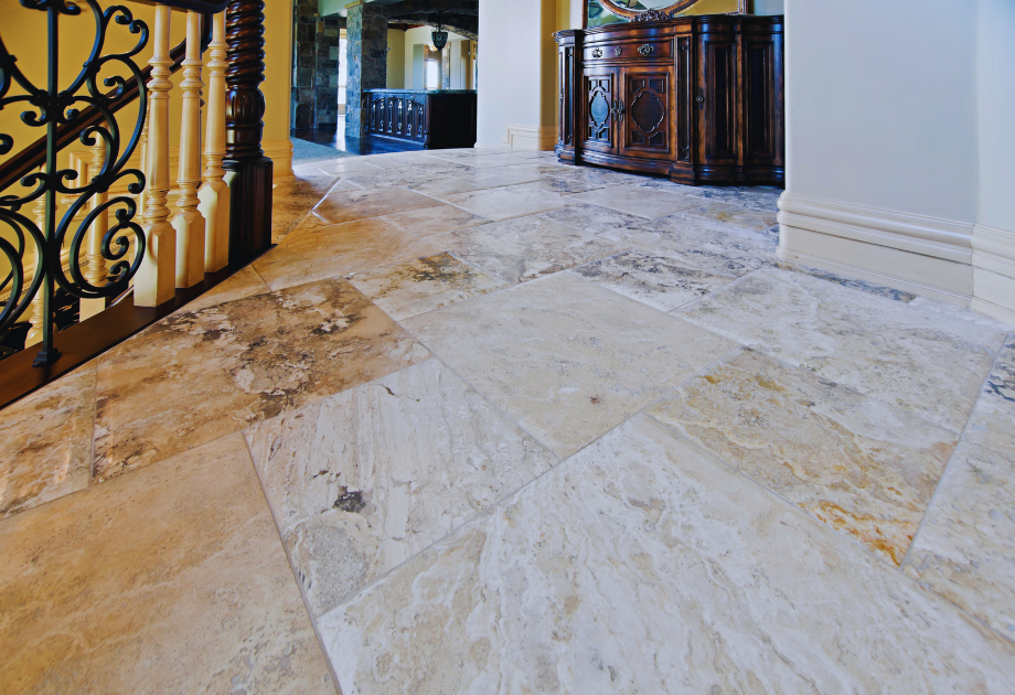 Stone tile floor in a hallway